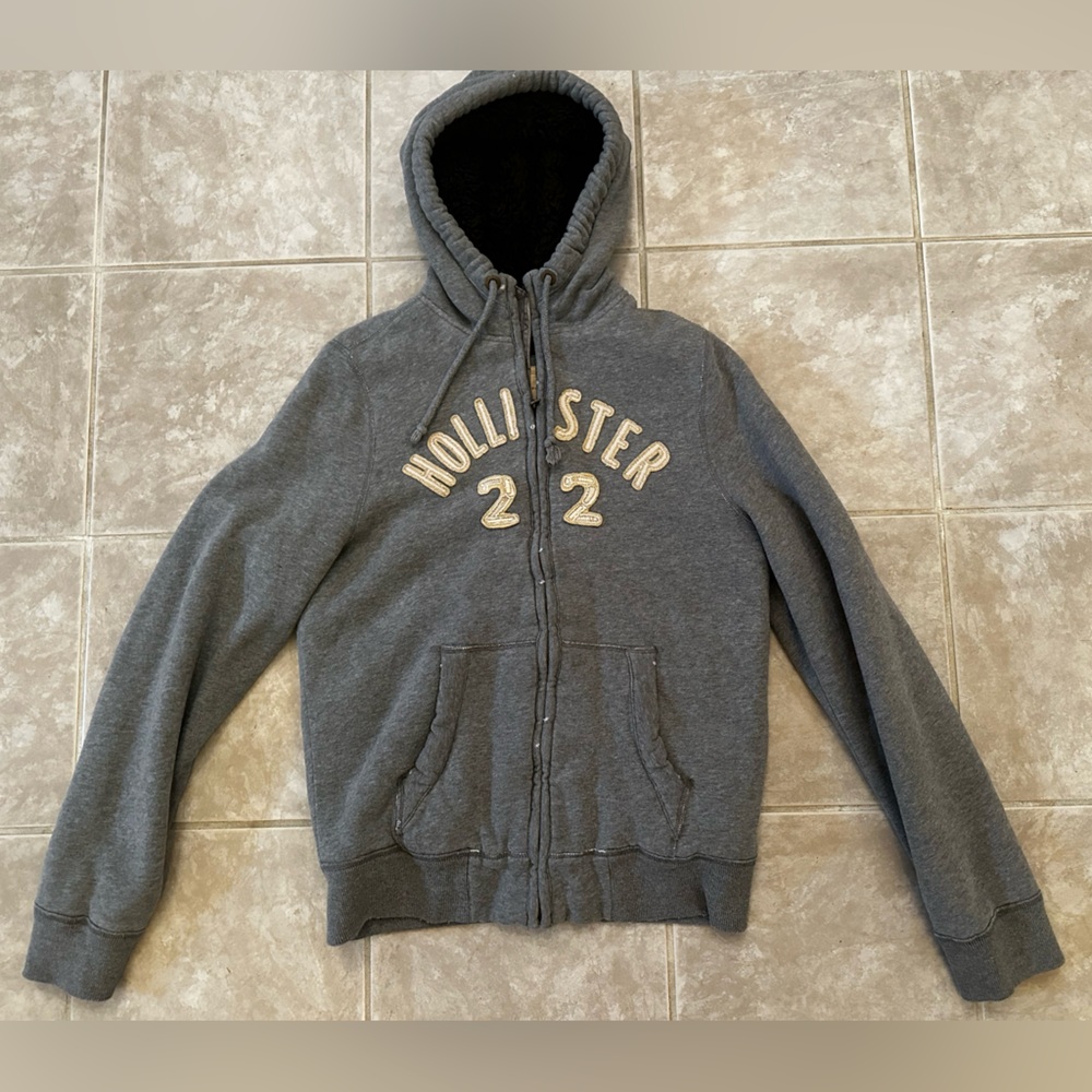 Hollister Hoodie Sherpa Lined 22 Men's Full Zip Gray Hoodie Size L Strands Poin